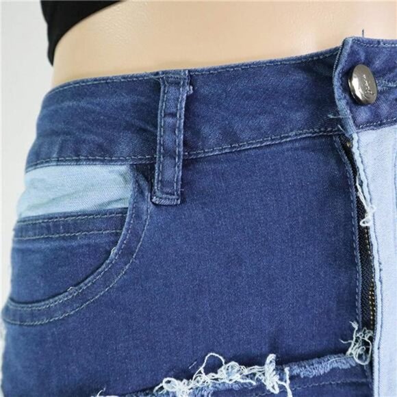 Women's Slim High Waisted Patched Hippie Wide Leg Denim Flared Bell Denim Pants - Picture 3 of 6